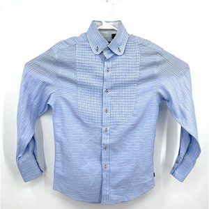 CHRISTOPHER WICKS CLEAN LAUNDRY Mens S Blue‎ Pleated Long Sleeve Shirt